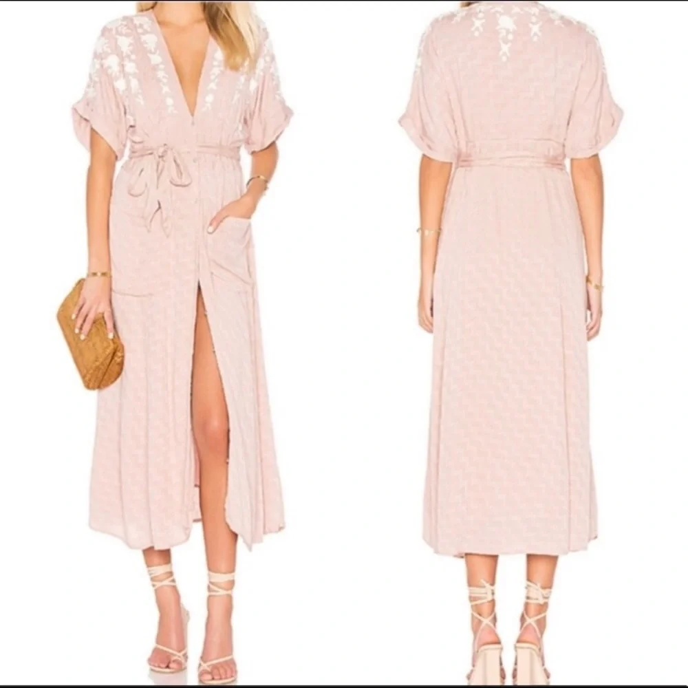 Free People Blush Pink Embroidered Midi Dress